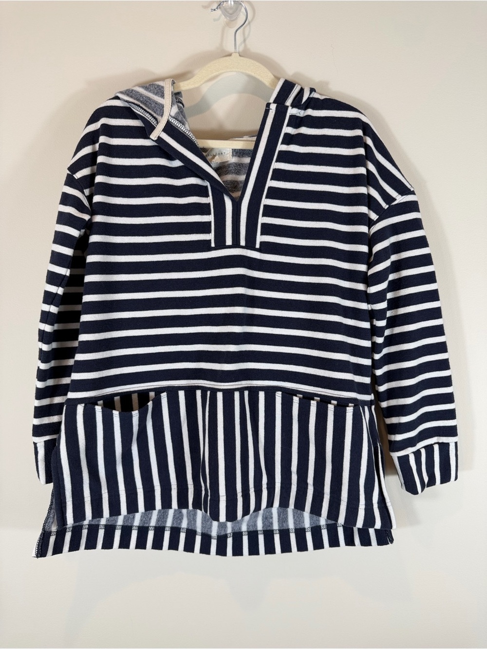 MELLODAY Navy & White Striped Hoodie Pullover Size Medium
